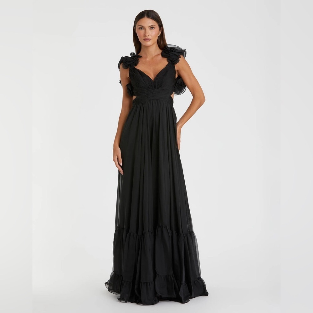 Mac Duggal 67911 Ruffled Shoulder Lace-Up Gown